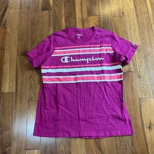 Champion Women's XL Purple Striped Crew Neck T-Shirt Casual Spring